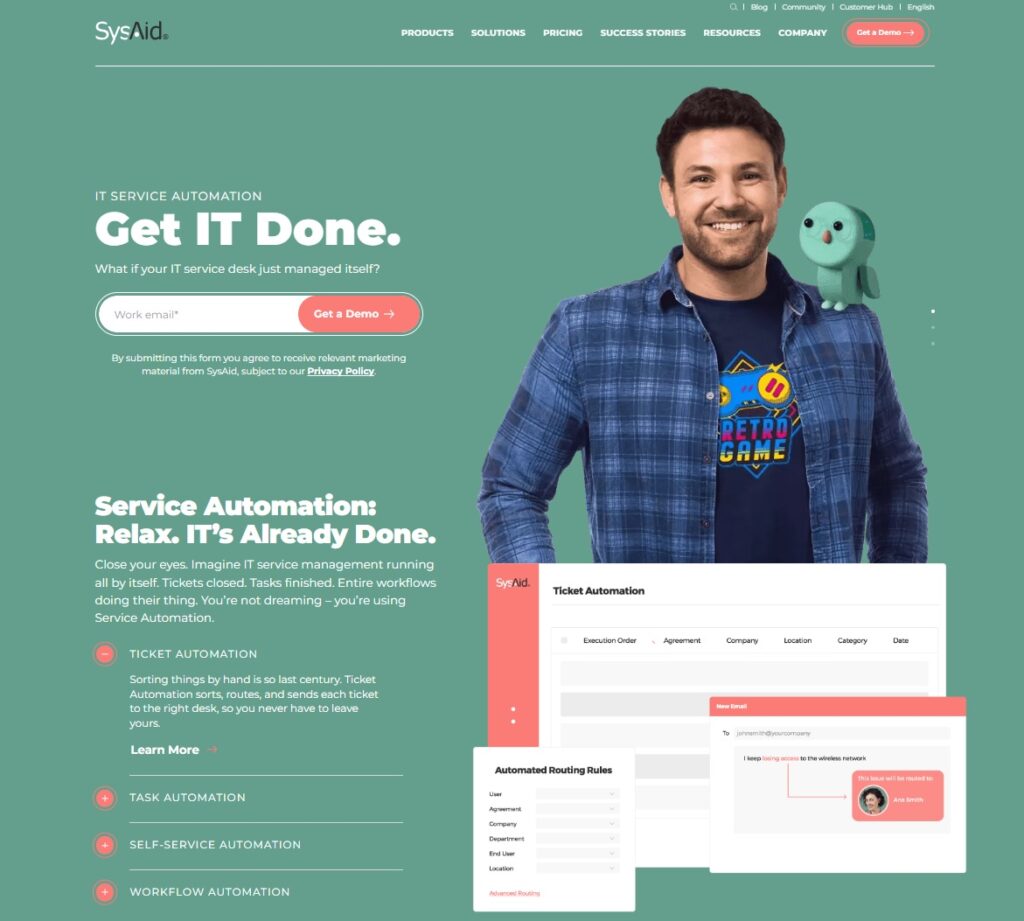 Obrázok domovskej stránky SysAid - komplexný softvér na správu služieb pre IT profesionálov