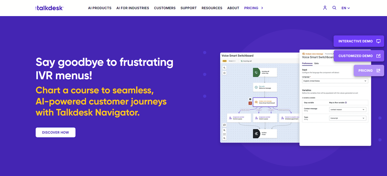 Domovská stránka software call center Talkdesk