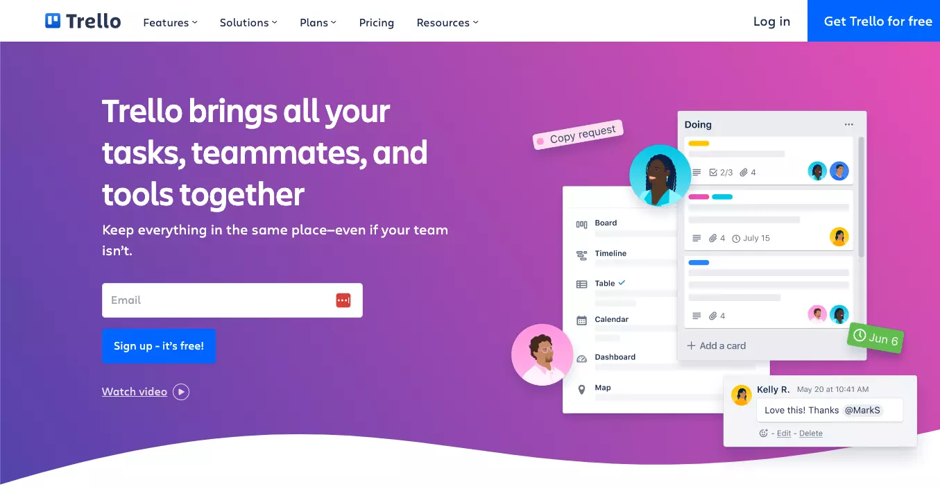 Domovská stránka Trello - udržujte svoju prácu organizovanú a sledujte jednotlivé úlohy z jednej platformy.