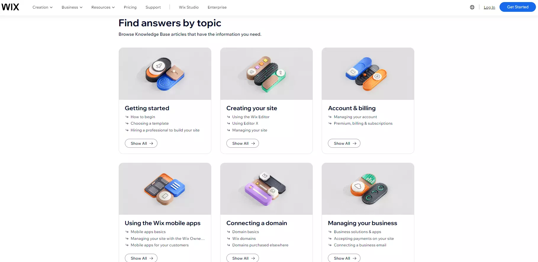 Kategorizácia znalostnej bázy Wix