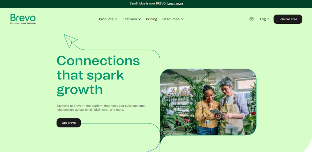 Domovská stránka Brevo, softvér na správu e-mailov s marketingovými funkciami