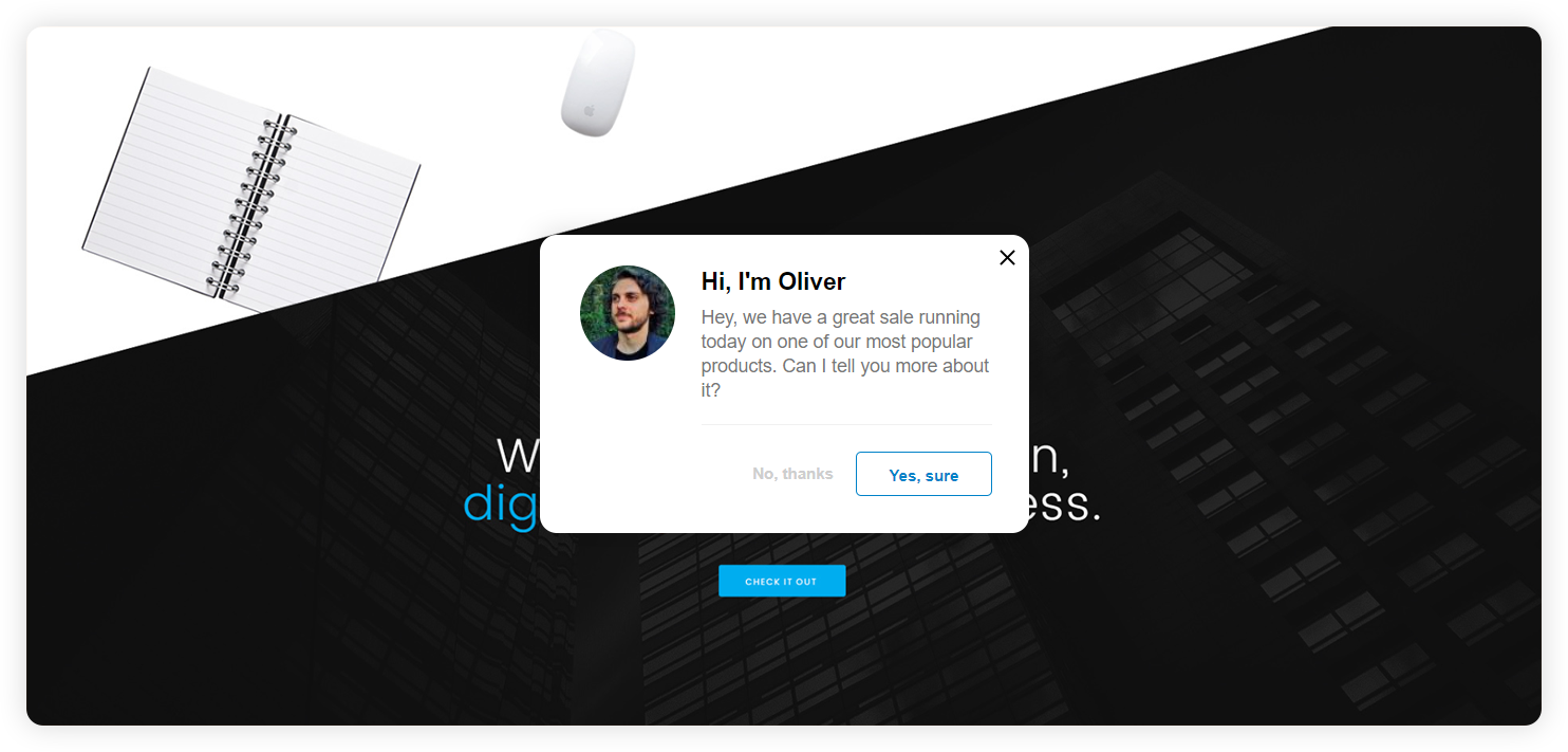 Príklad proaktívnej chat pozvánky pre podniky