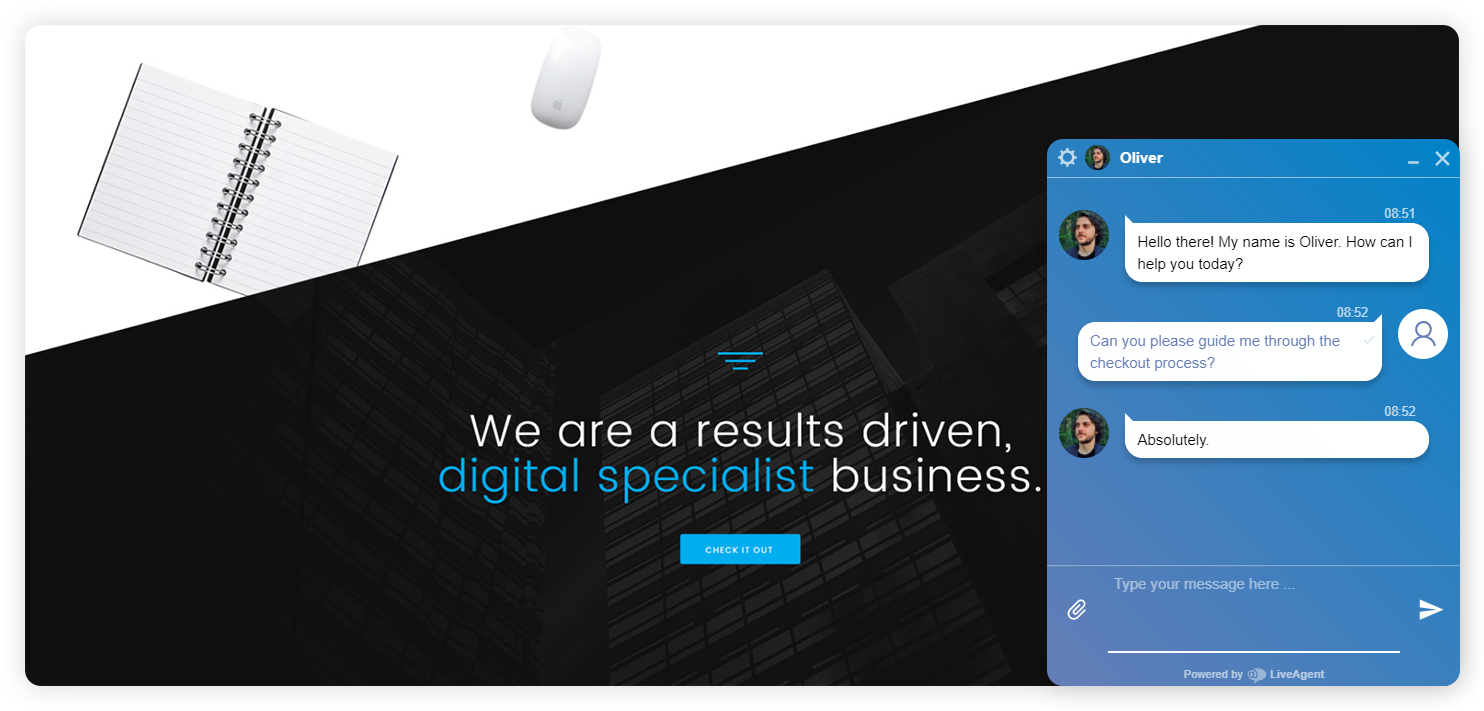 Príklad podnikateľskej live chat konverzácie