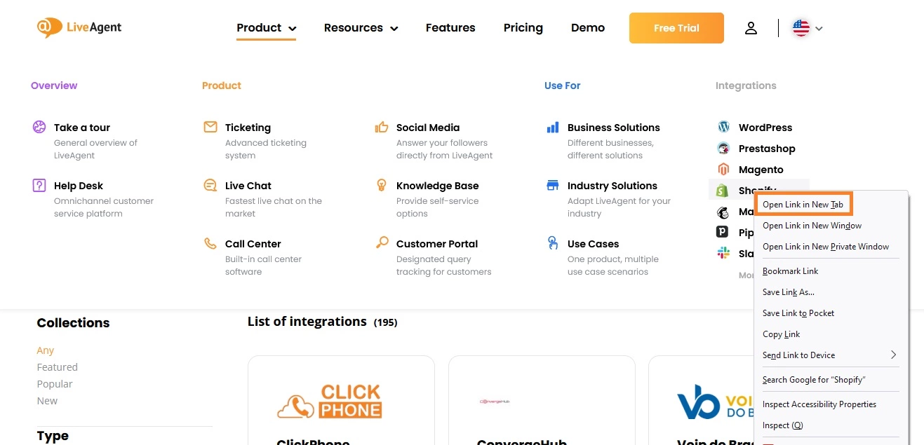 Príklad novej karty na stránke LiveAgent