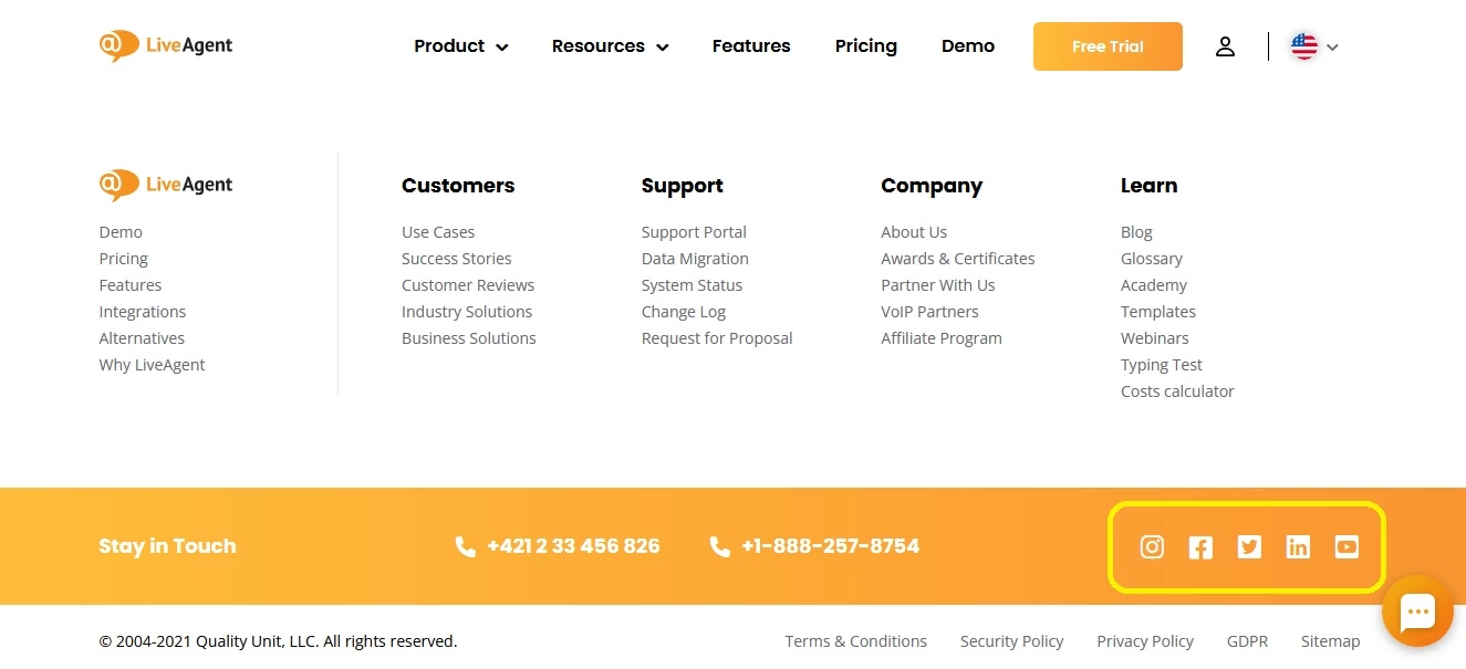 Príklad ikon sociálnych médií - LiveAgent