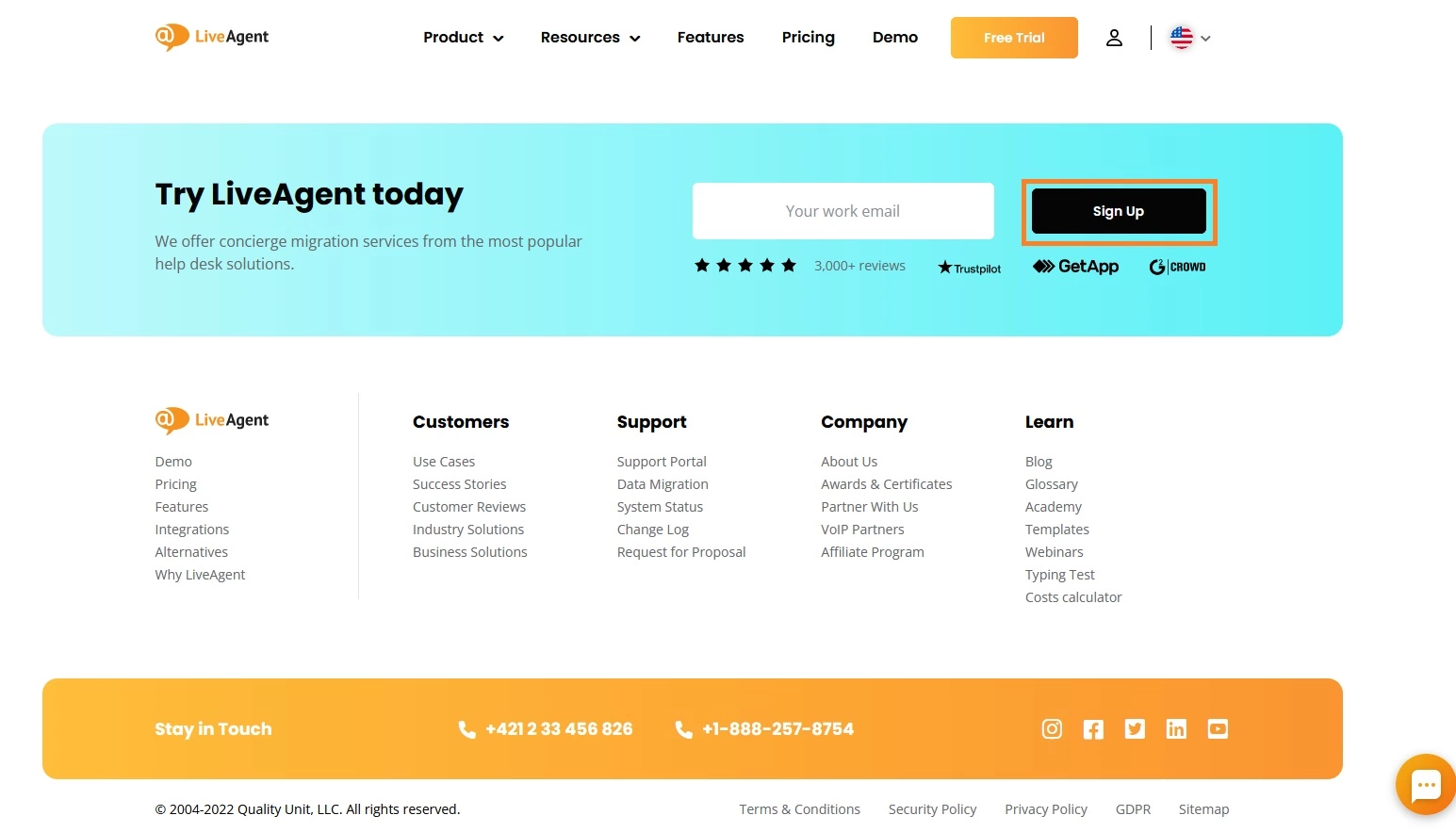 Možnosť registrácie LiveAgent