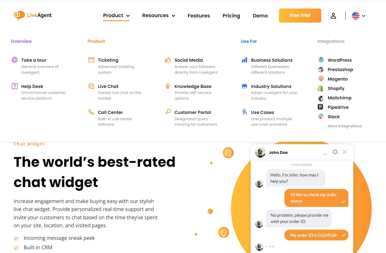 Navigácia produktu LiveAgent