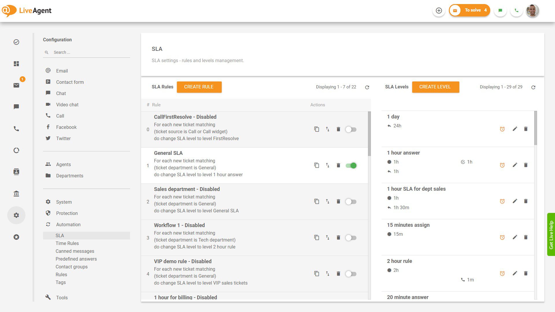 Časové pravidlá v LiveAgent
