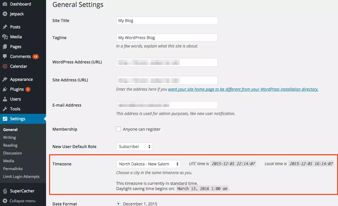 Nastavenia časovej zóny WordPress