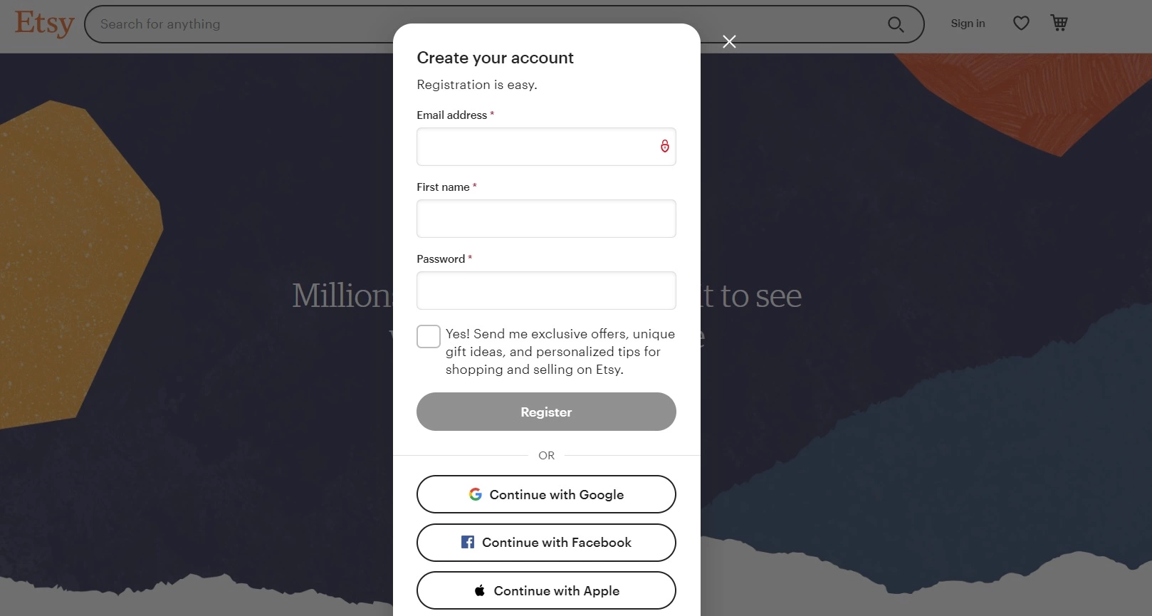Registrácia obchodu Etsy