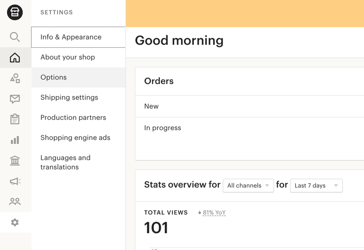 Ovládací panel Shop Manager Etsy
