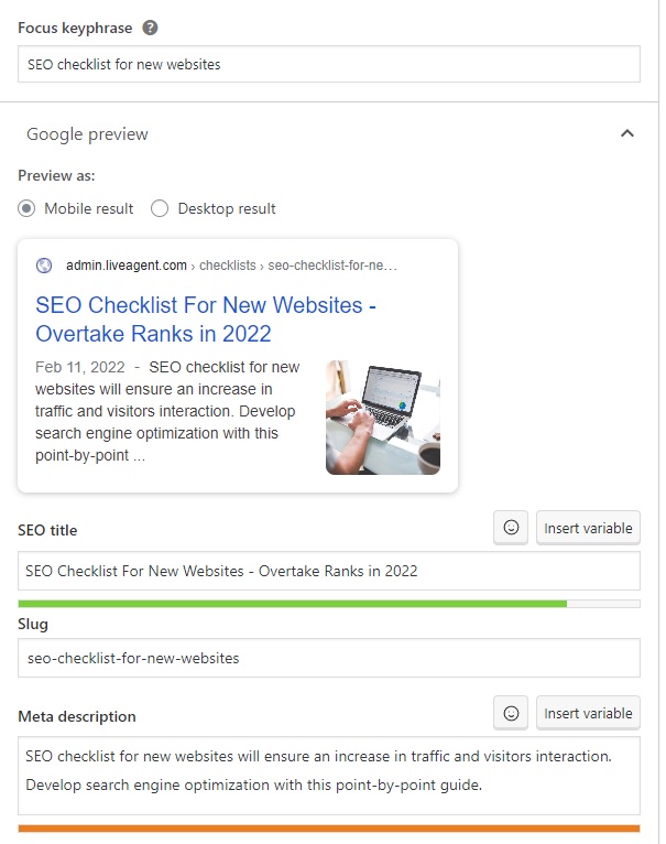 LiveAgent - príklad kľúčovej frázy, SEO názvu a meta opisu