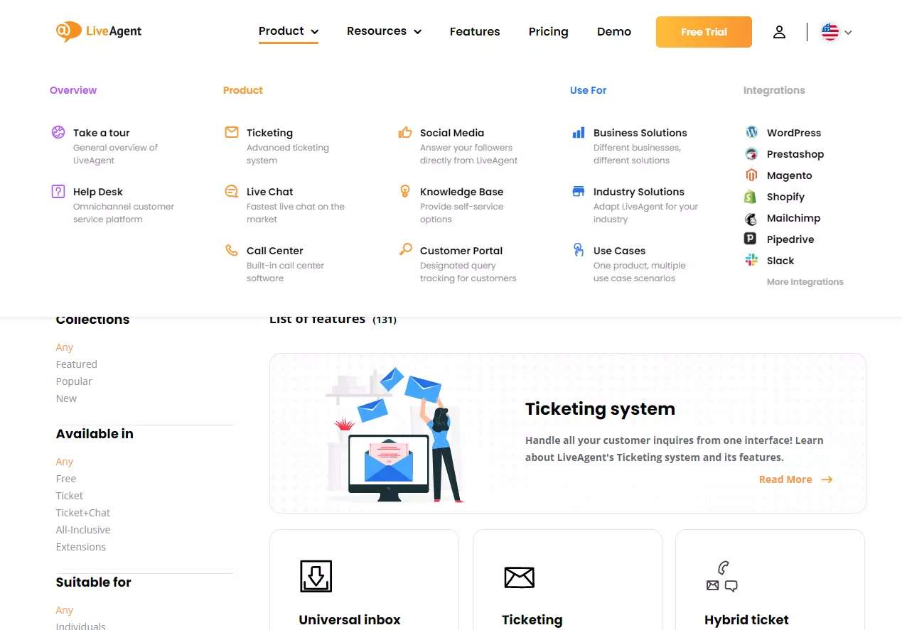 Hlavná a bočná hlavička LiveAgent