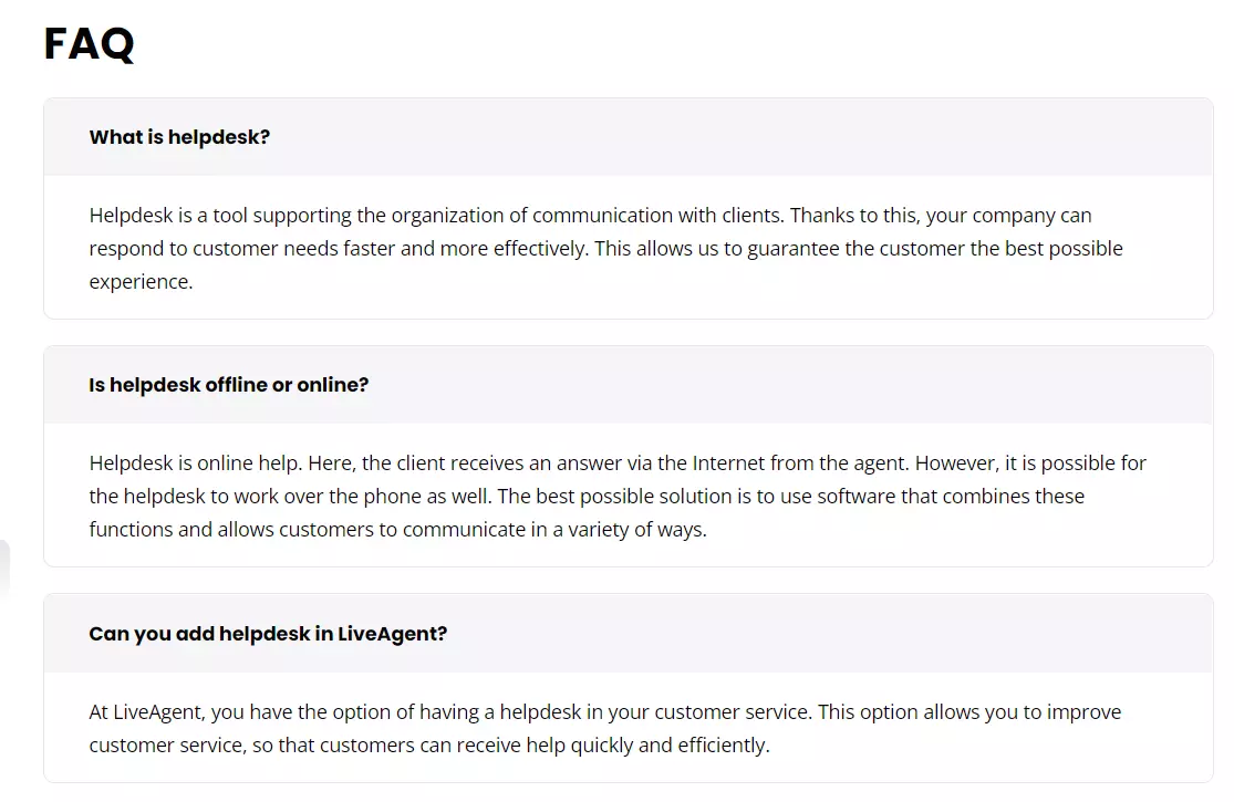 Príklad FAQ LiveAgent