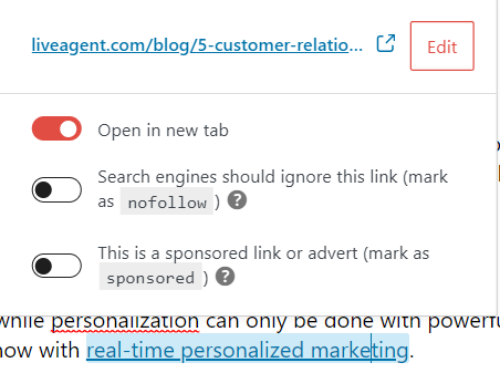 Príklad interného odkazu Liveagent