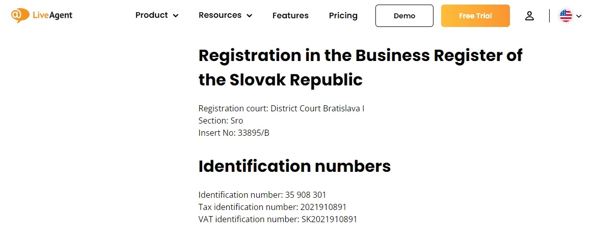 LiveAgent - registrácia podniku