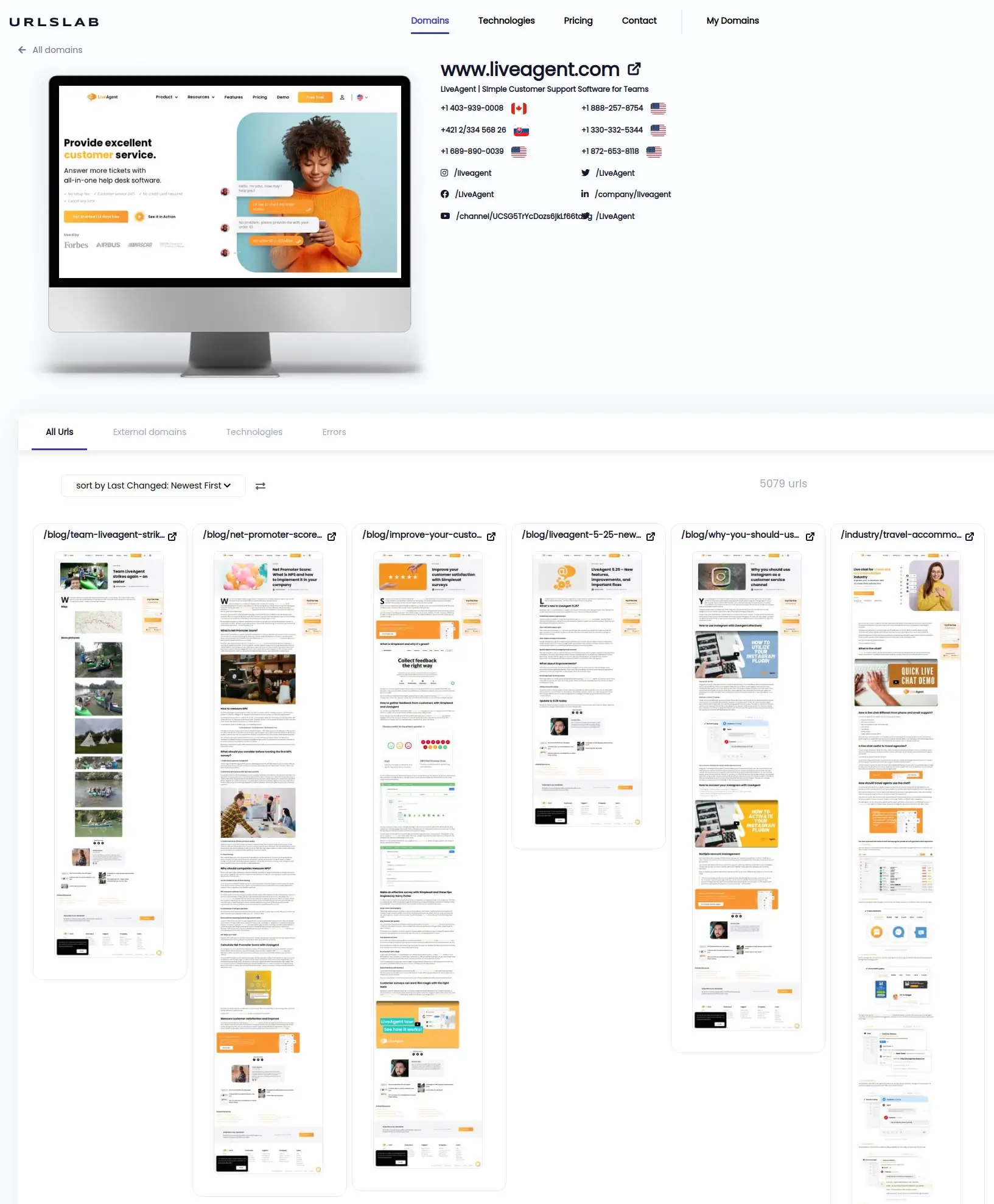 Rýchly vizuálny prehľad snímok obrazovky webovej stránky