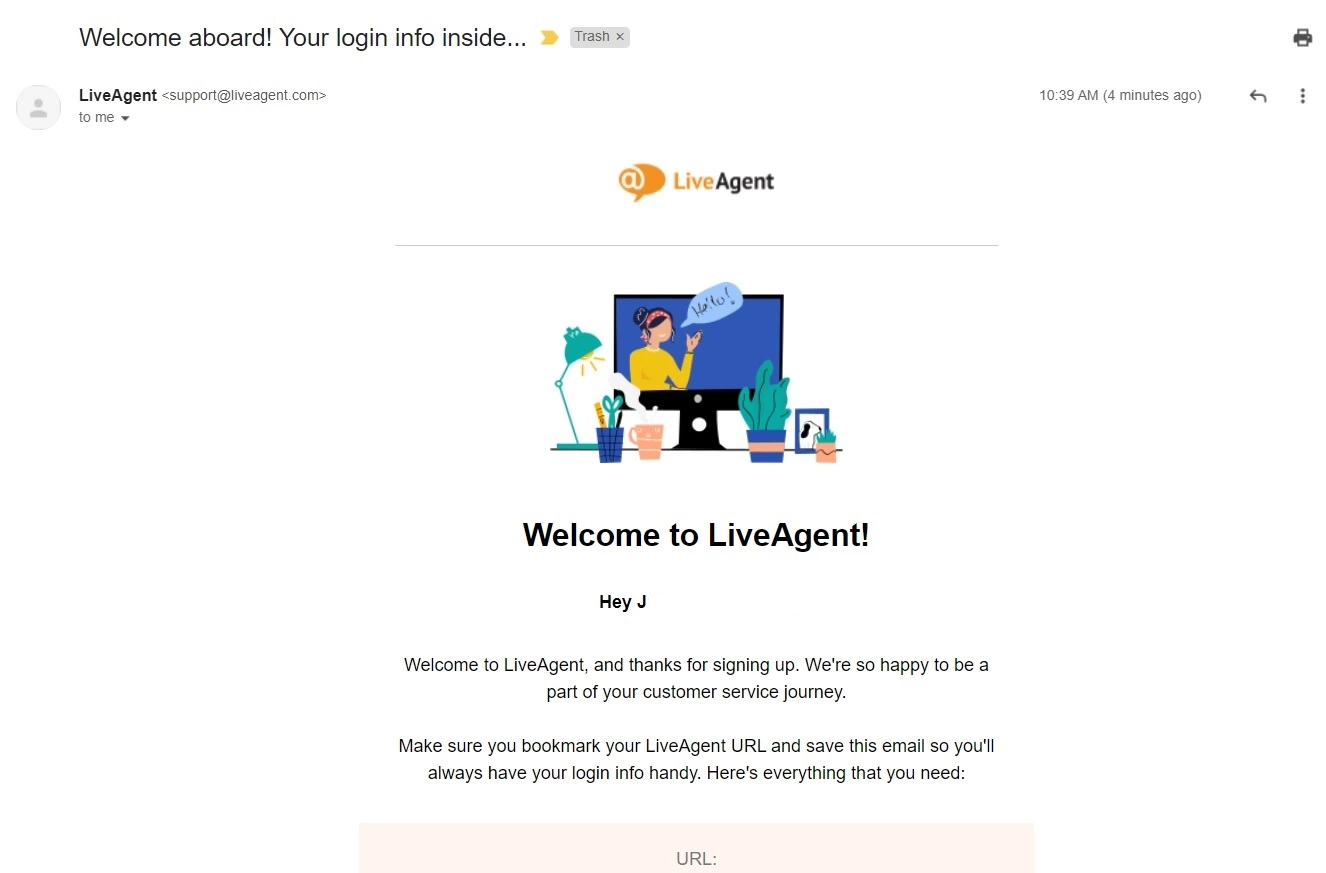Uvítanie v e-maile LiveAgent