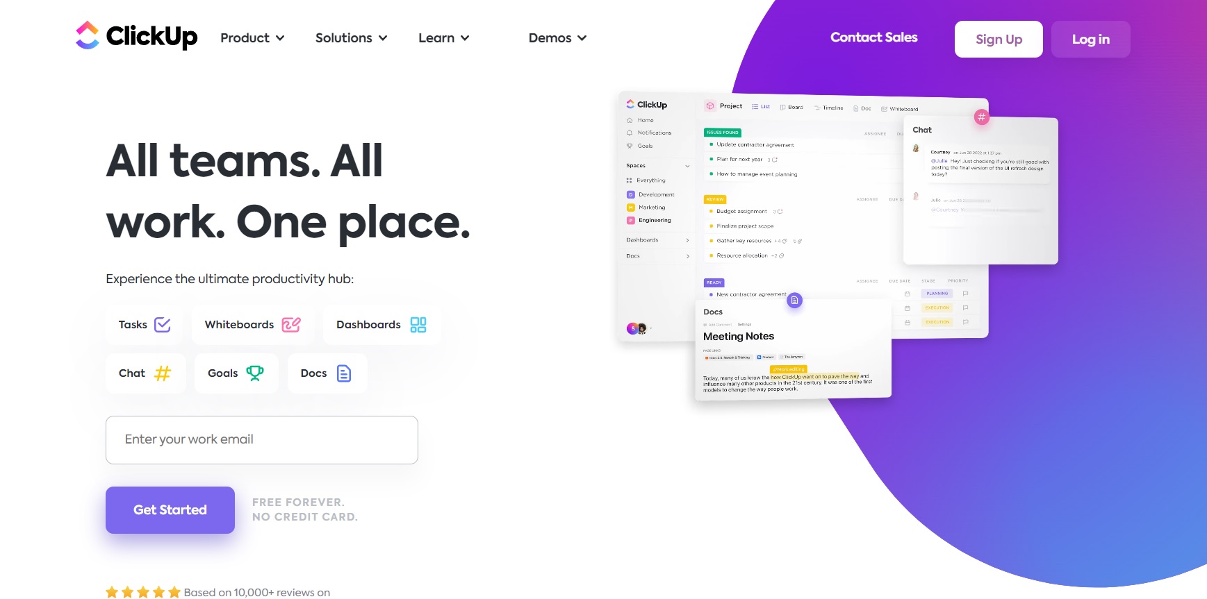 Domovská stránka ClickUp - plánujte, sledujte a ľahko spravujte svoje projekty z jedného miesta.