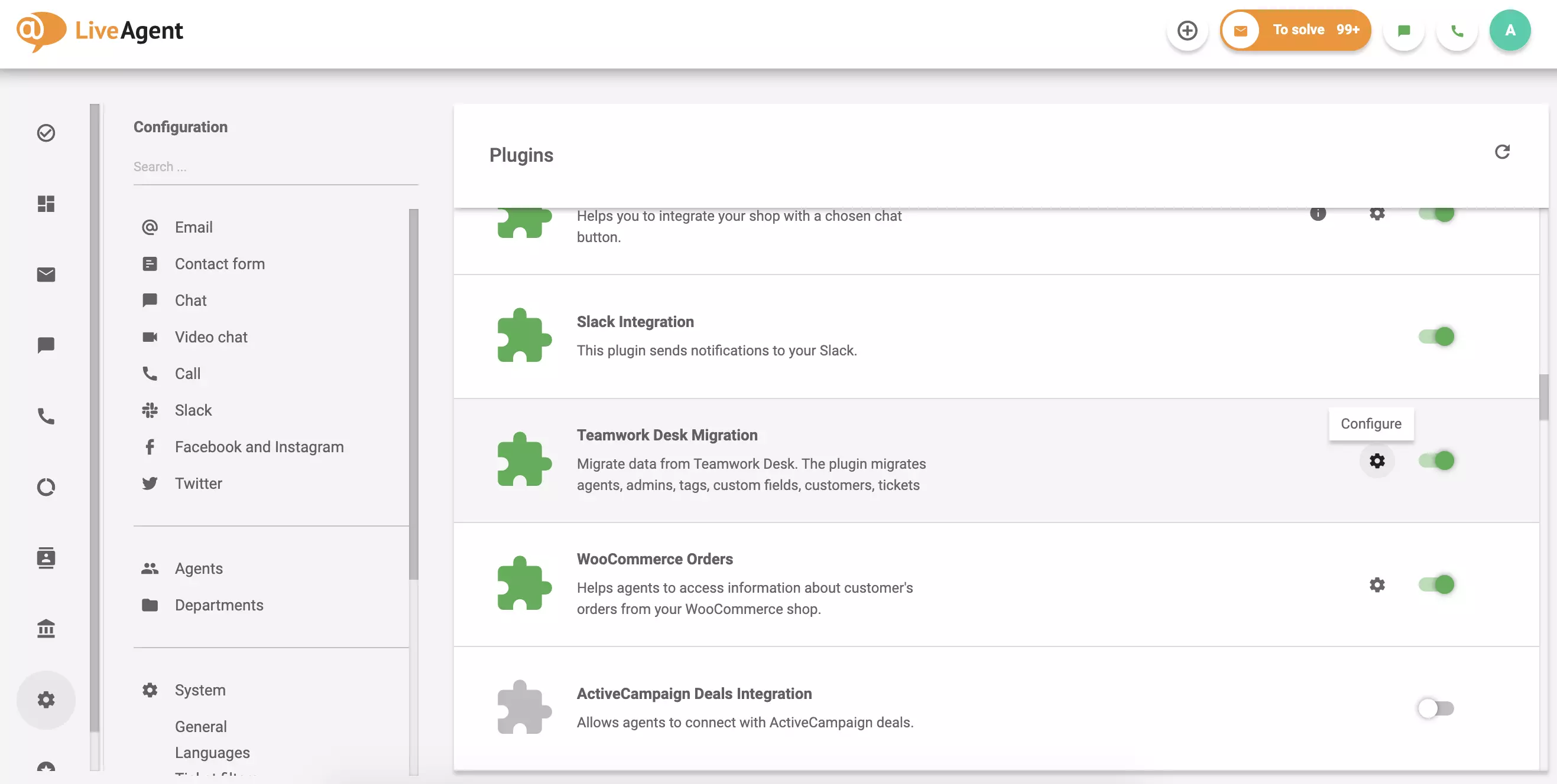 Kliknite na konfiguráciu v aktívnom plugine