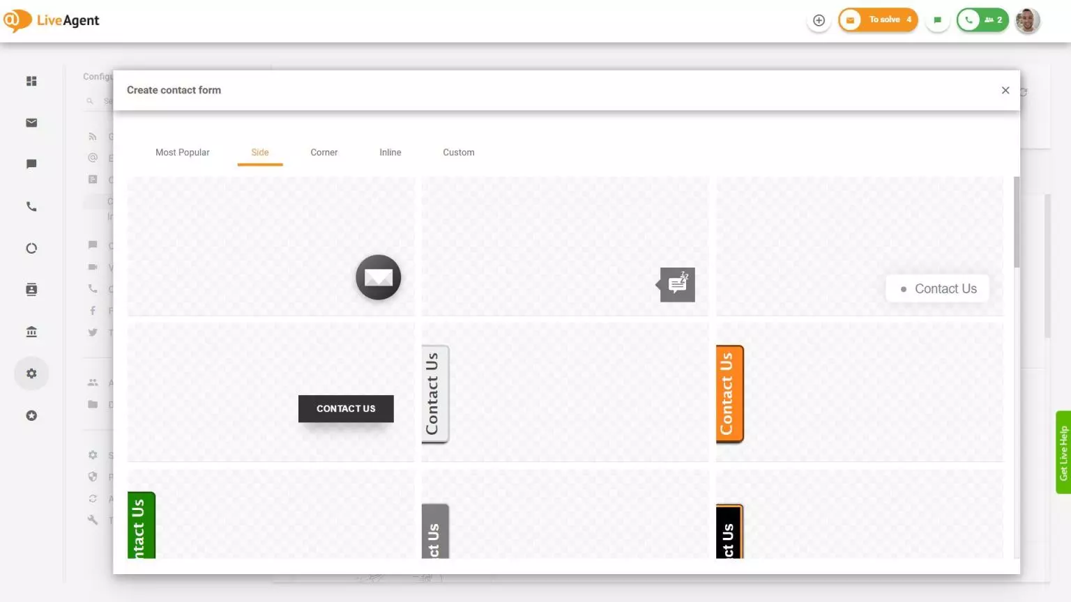 Bočný kontaktný formulár LiveAgent