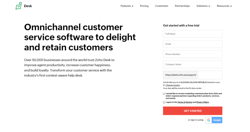 Domovská stránka Zoho Desk