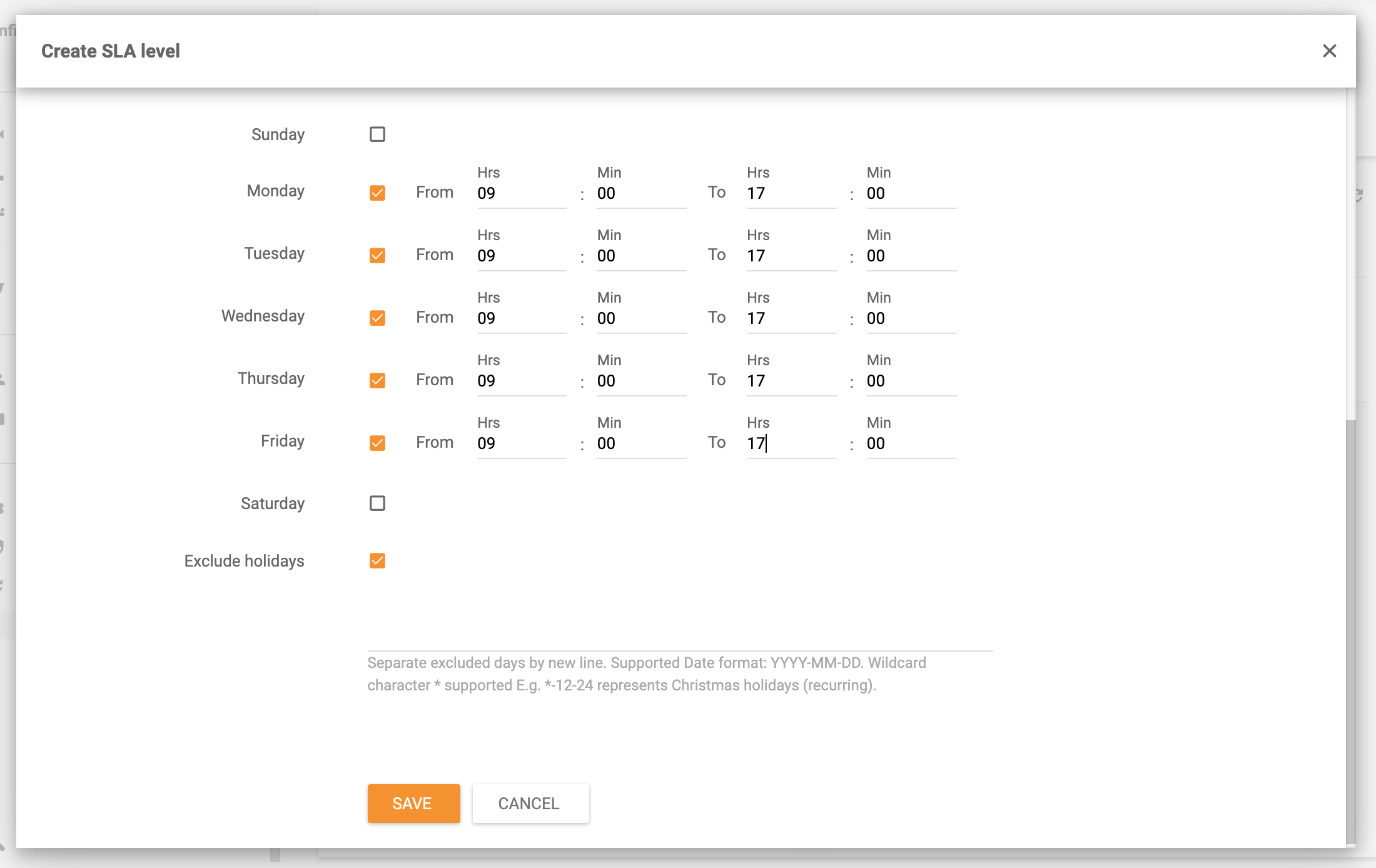 Príklad kancelárskych hodín LiveAgent