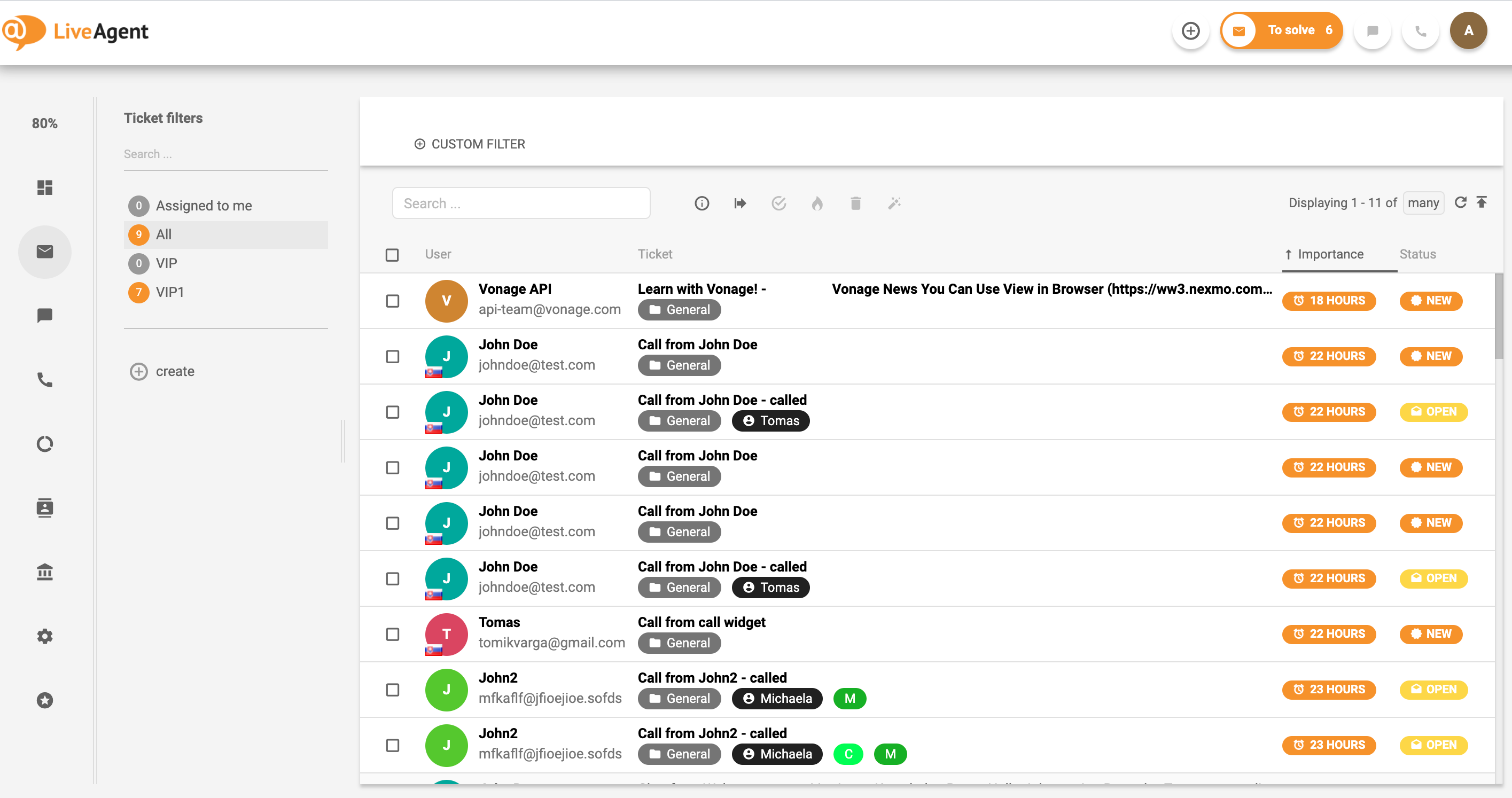 LiveAgent - Všetky lístky - Univerzálna doručená pošta