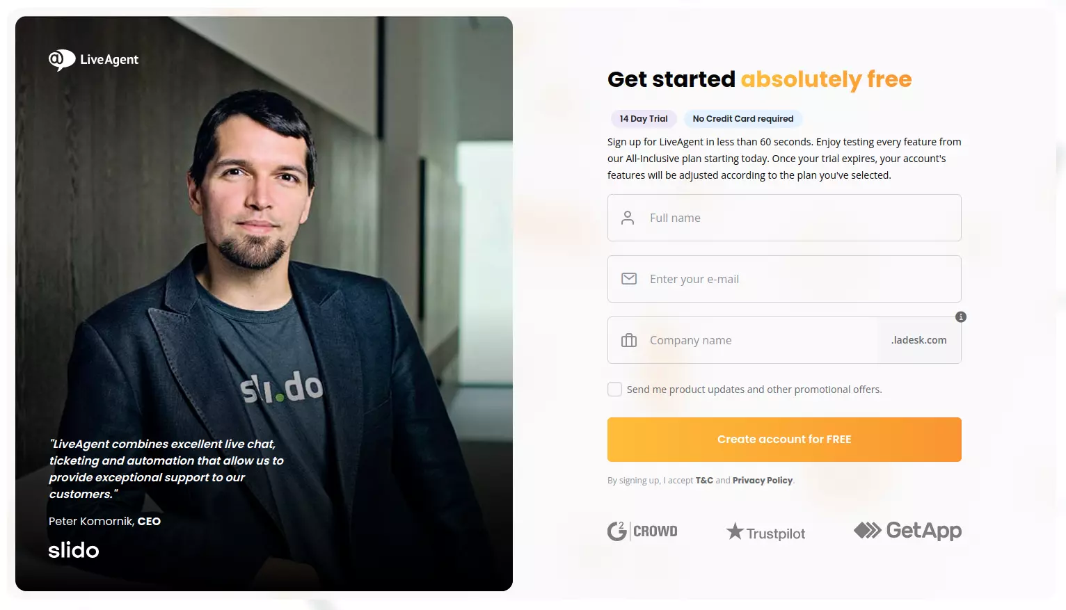 Skúšobný účet LiveAgent