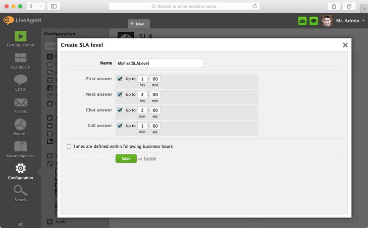 Ako vytvoriť úroveň SLA a definovať požadovanú akciu
