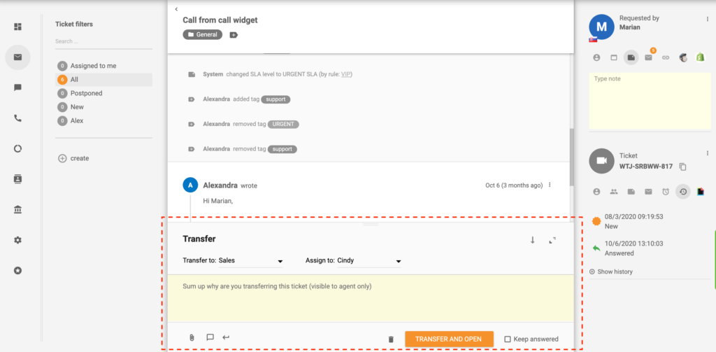 Prenos tiketu - LiveAgent