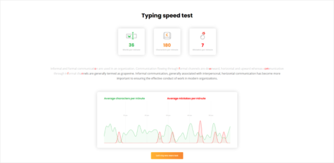 Screenshot of LiveAgent's Typing speed tool with results