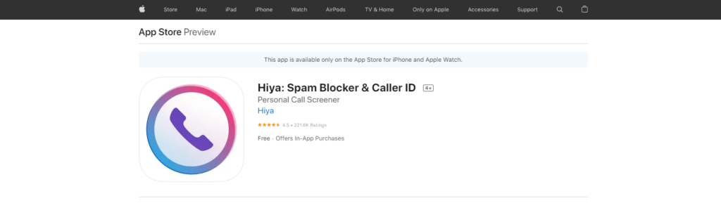 Hiya: Spam Blocker & Caller ID webová stránka App Store