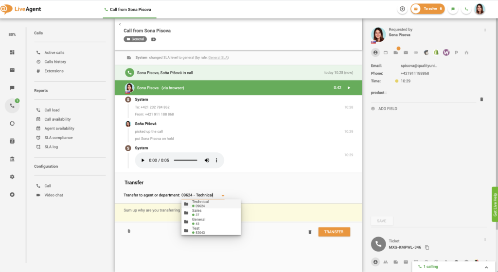 Transfer hovoru prevzatý