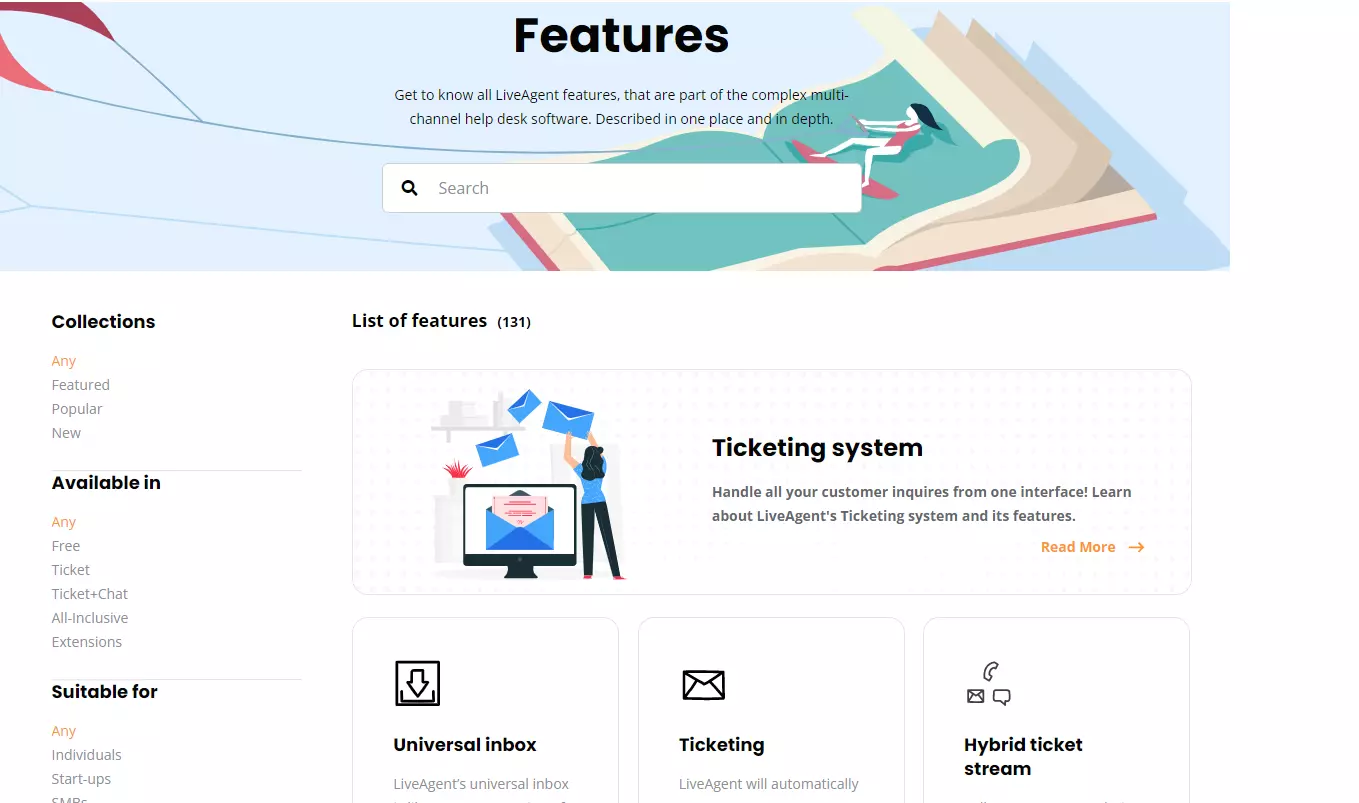 Stránka funkcií LiveAgent