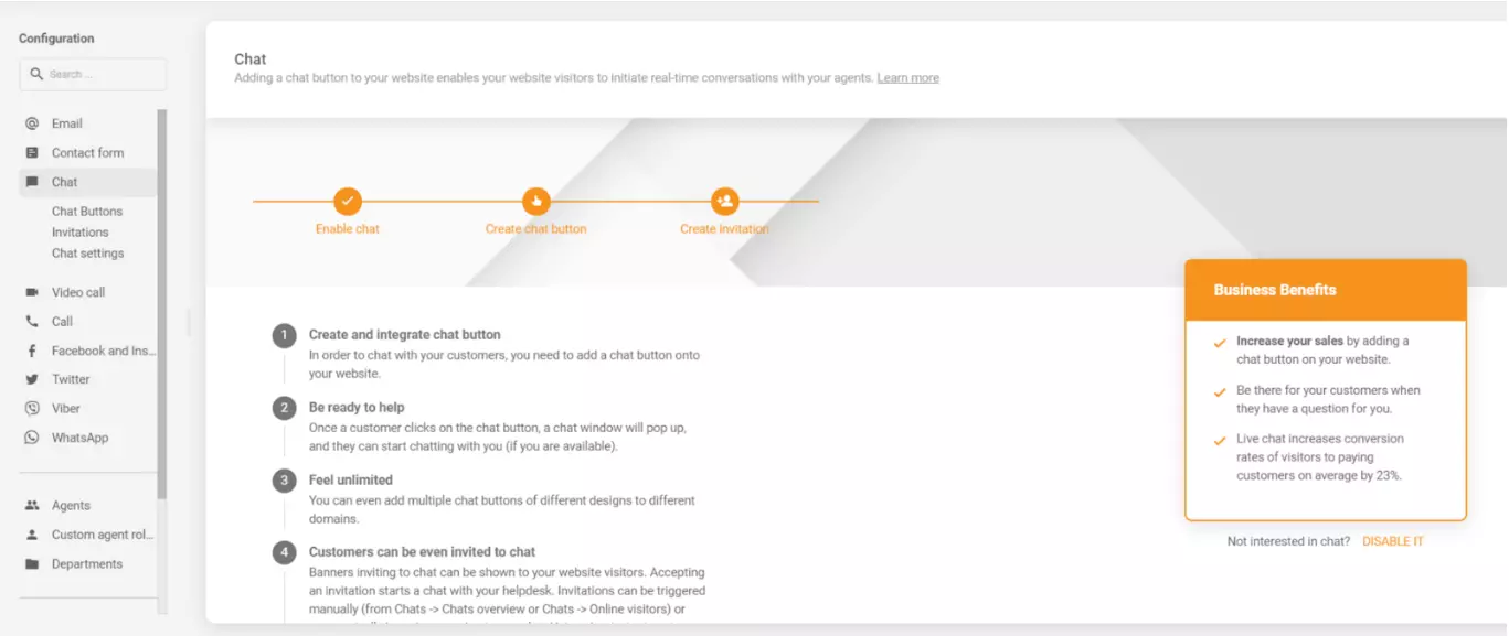 Konfigurácia chatu LiveAgent