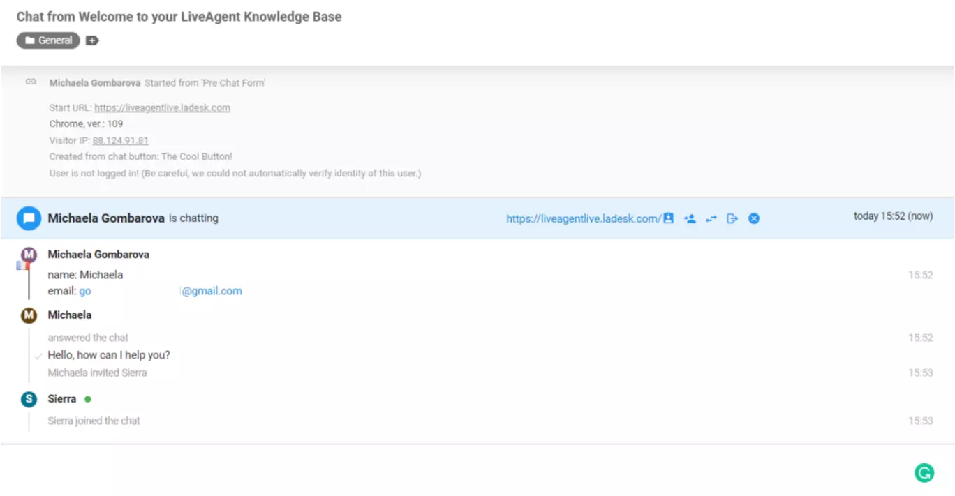 LiveAgent Agent sa pripojil k chatu