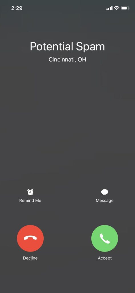 Caller ID s potenciálnym spamom