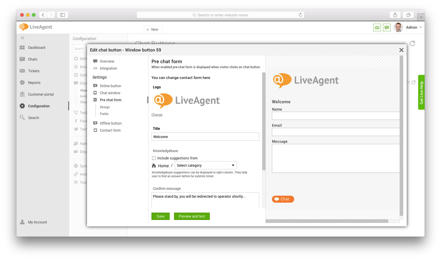 Okno formulára pred chatom s poľami a náhľadom