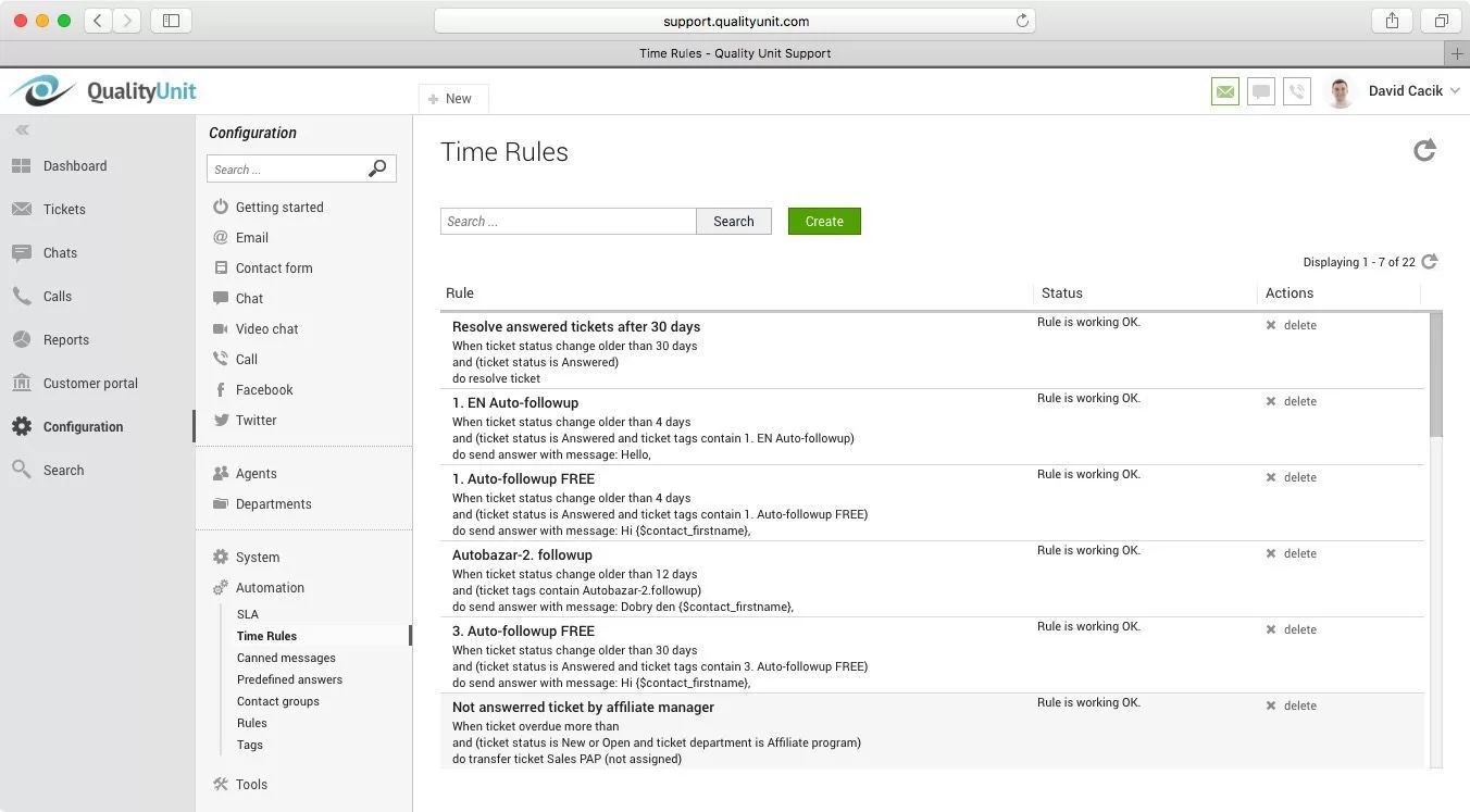 LiveAgent časové pravidlá
