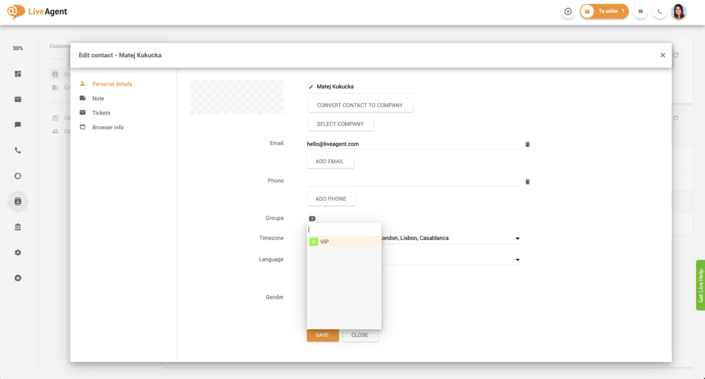 Pridať zákazníka do skupiny kontaktov