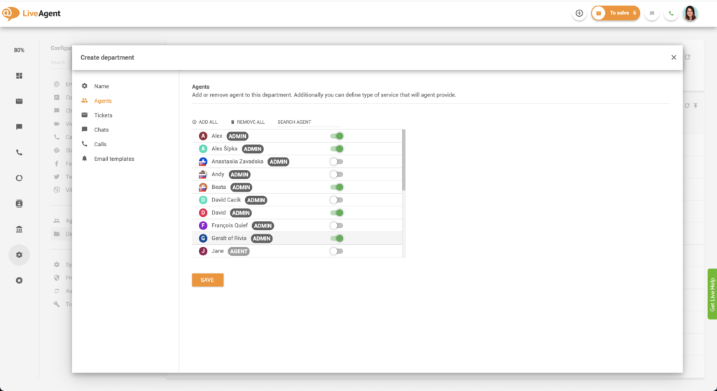 Pridávanie agentov do oddelení