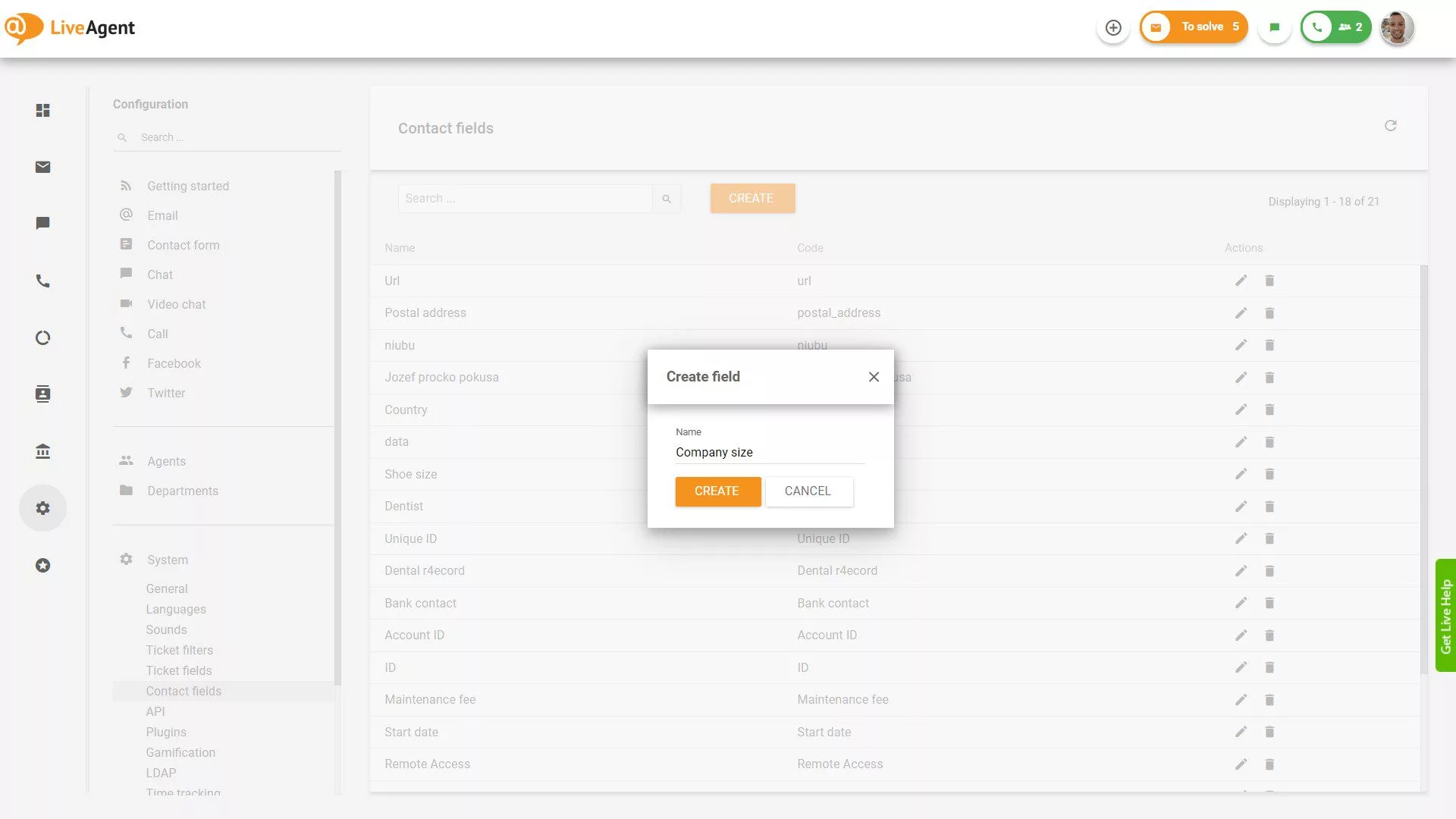 Pridávanie nastavení polí kontaktov
