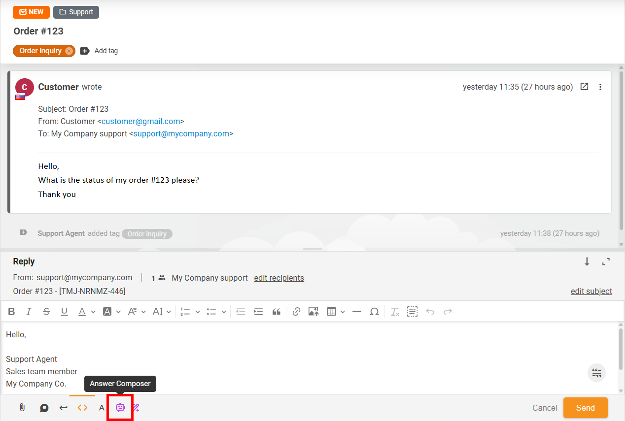 AI agent navrhujúci odpoveď na ticket