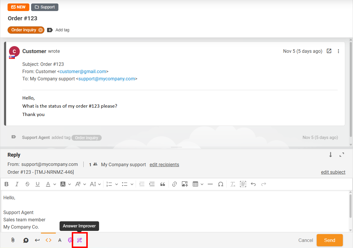 Okno Zlepšovača odpovedí - všeobecný pohľad