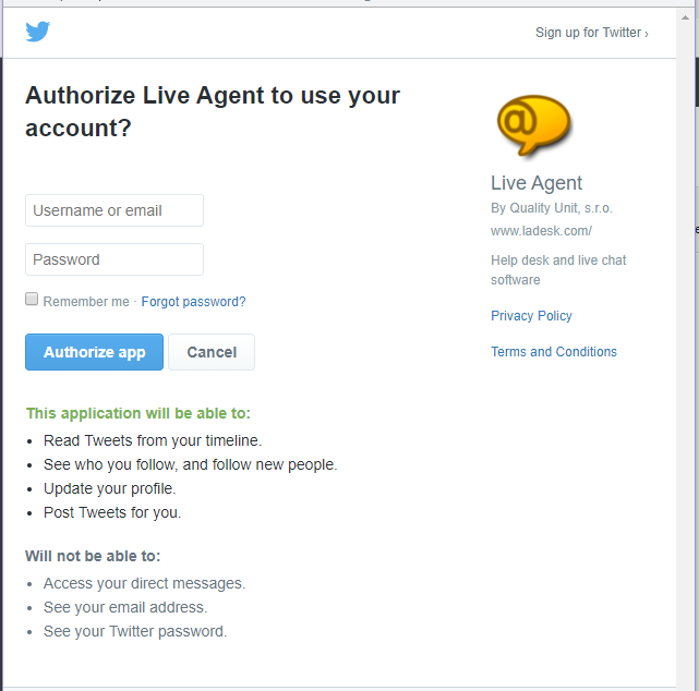 Autorizovať aplikáciu Twitter