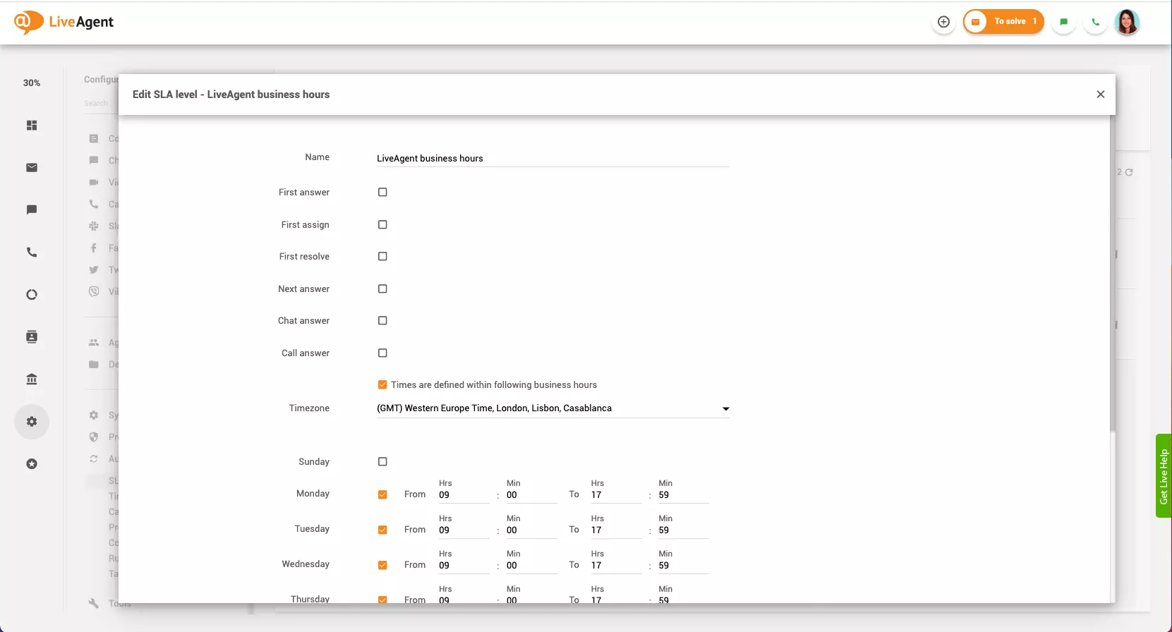Business hours set up