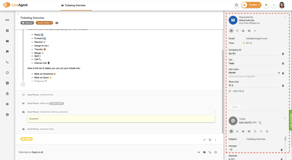 Príklad CRM v LiveAgent
