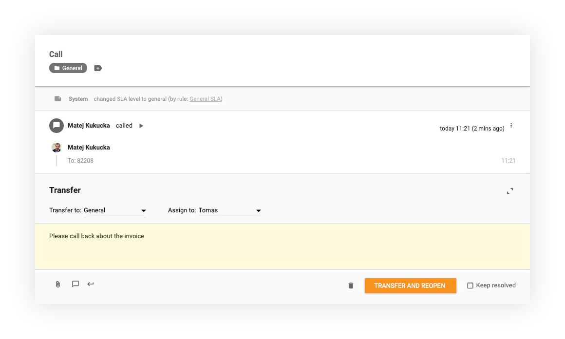 Funkcia prenosu hovorov v LiveAgent