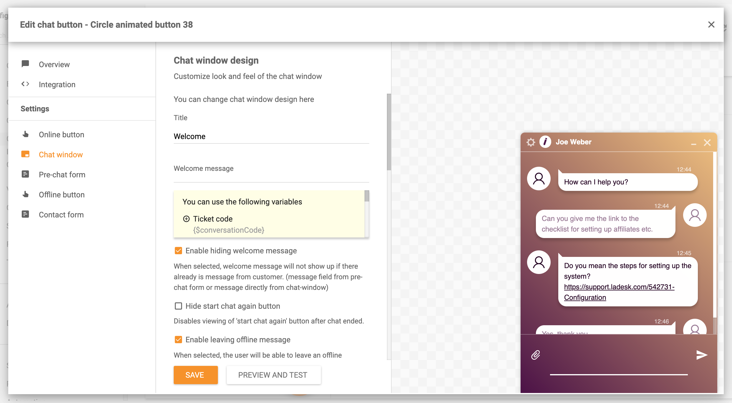 Možnosti dizajnu okna chatu